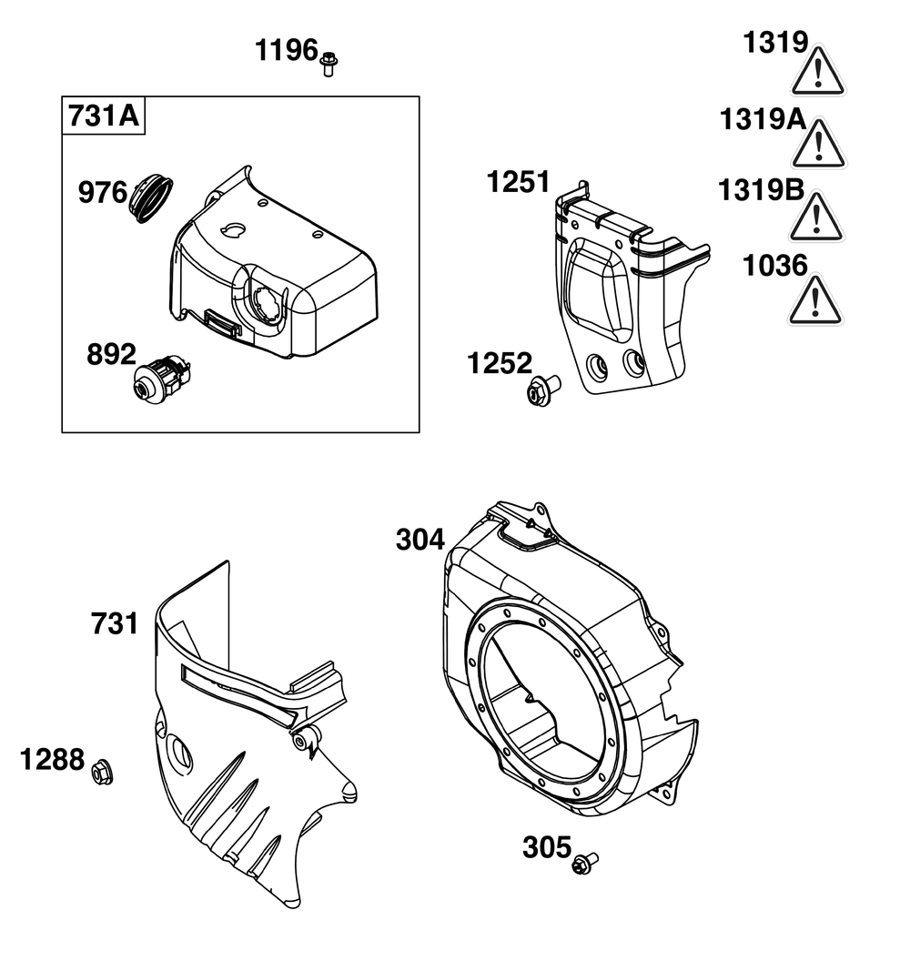 Blower Housing Group Diagram and Parts List for 13A135-0026-F1 100000 - 19Z999 Briggs and Stratton Engine